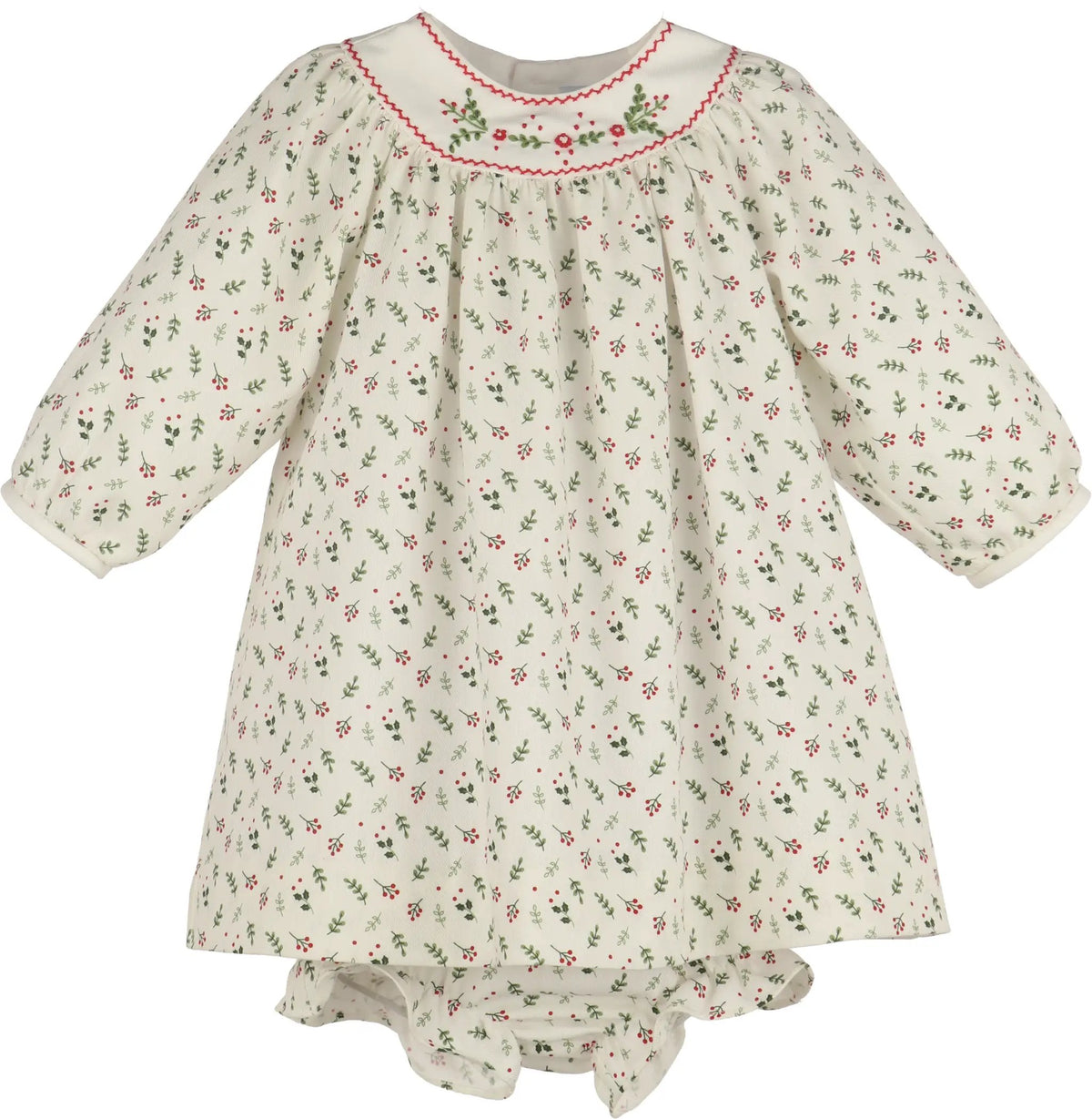 Luli & Me Girls Red Mistletoe Floral Embroidered Christmas Dress
