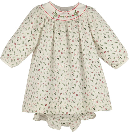 Luli & Me Girls Red Mistletoe Floral Embroidered Christmas Dress by Luli & Me