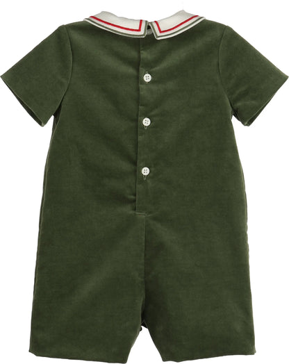 Luli & Me Baby Boys Green Velvet Mistletoe Christmas Bubble by Luli & Me
