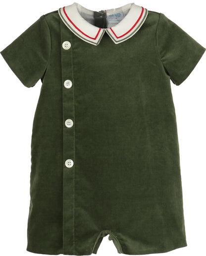 Luli & Me Baby Boys Green Velvet Mistletoe Christmas Bubble by Luli & Me