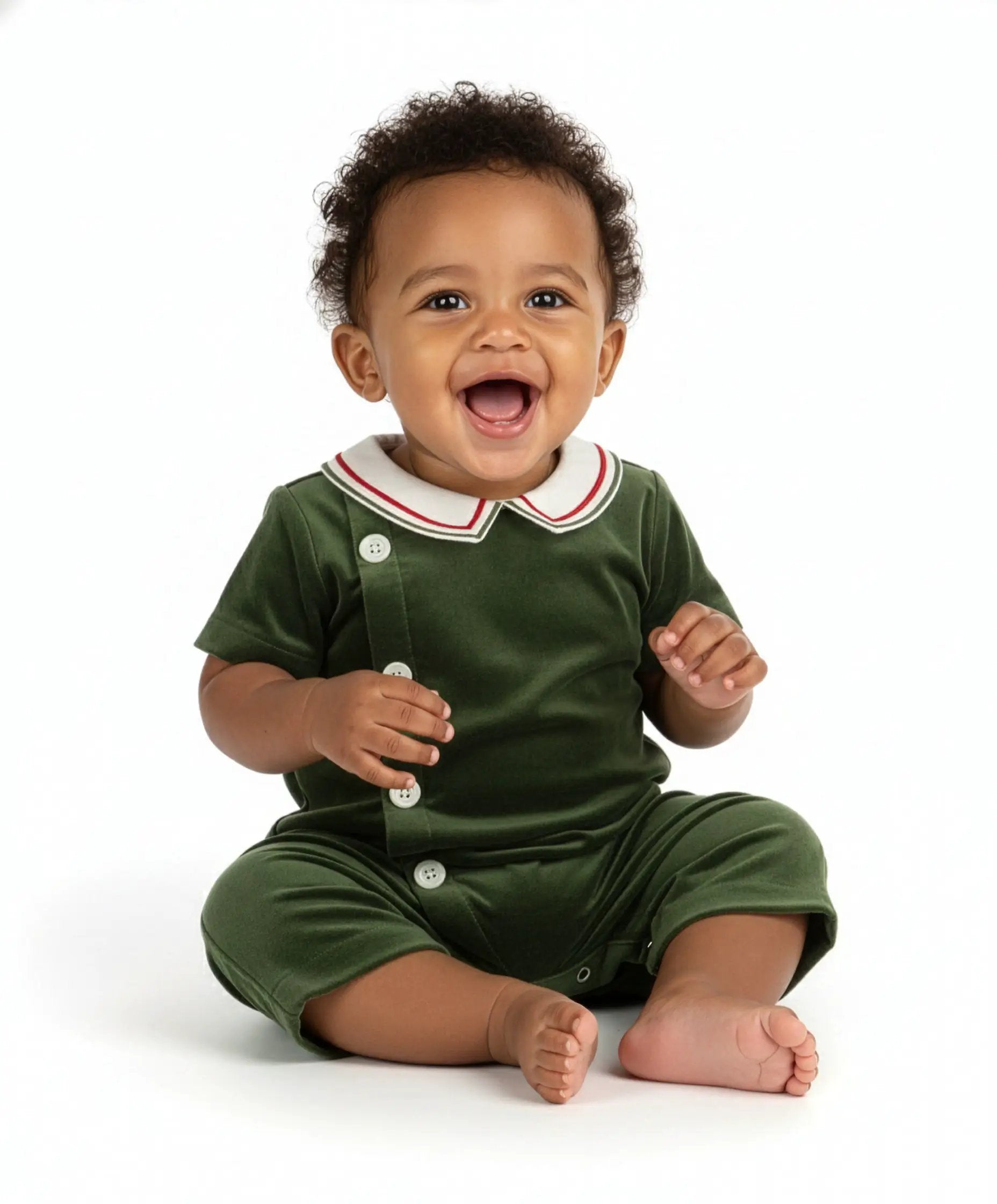 Luli & Me Baby Boys Green Velvet Mistletoe Christmas Bubble