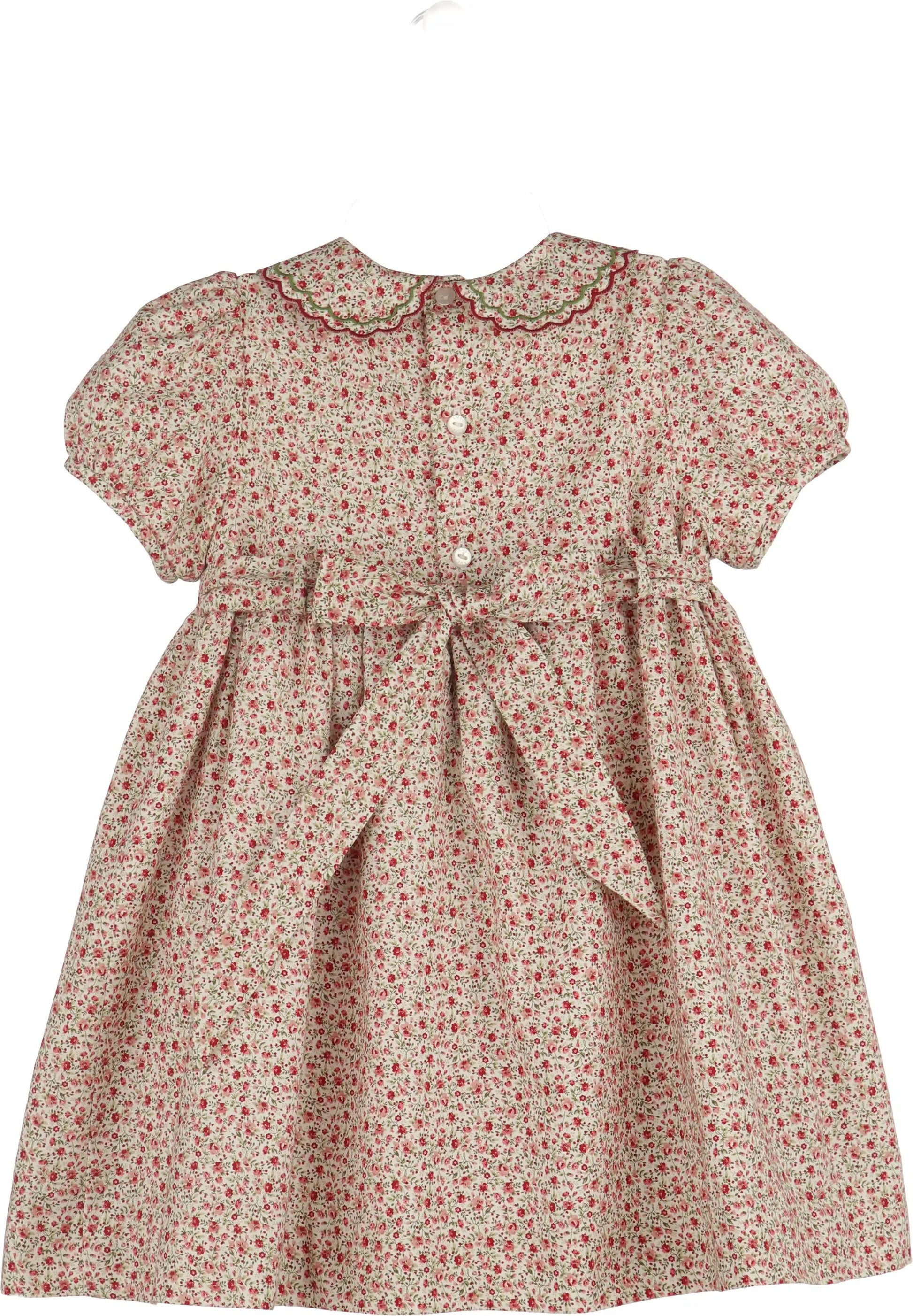 Luli & Me Girls Mulberry Red Floral Smocked Christmas Dress