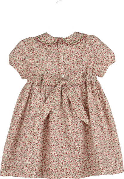 Luli & Me Girls Mulberry Red Floral Smocked Christmas Dress by Luli & Me