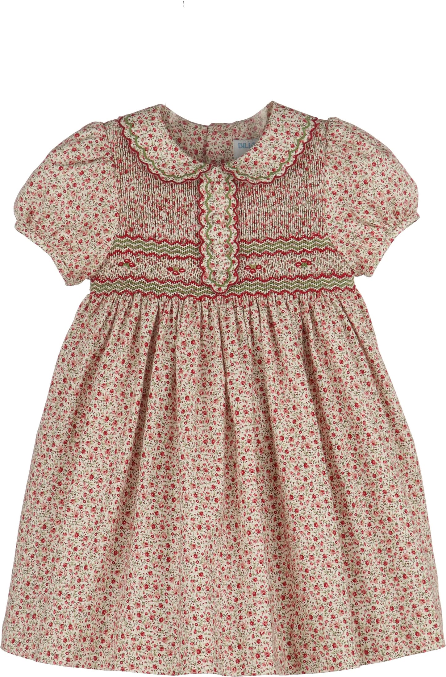 Luli & Me Girls Mulberry Red Floral Smocked Christmas Dress by Luli & Me