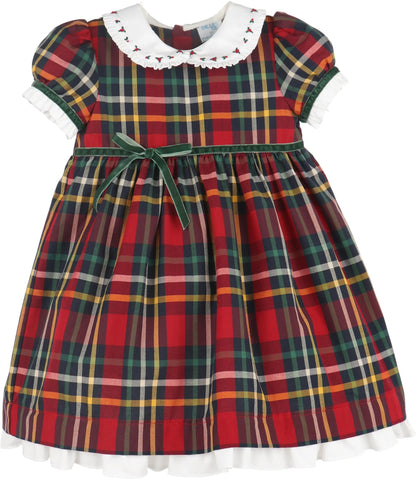 Luli & Me Girls Red Holiday Plaid Christmas Dress - Fancy Collar by Luli & Me