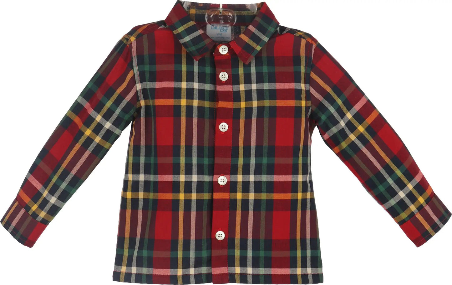 Luli & Me Boys Red Holiday Plaid Christmas Button Down Shirt by Luli & Me