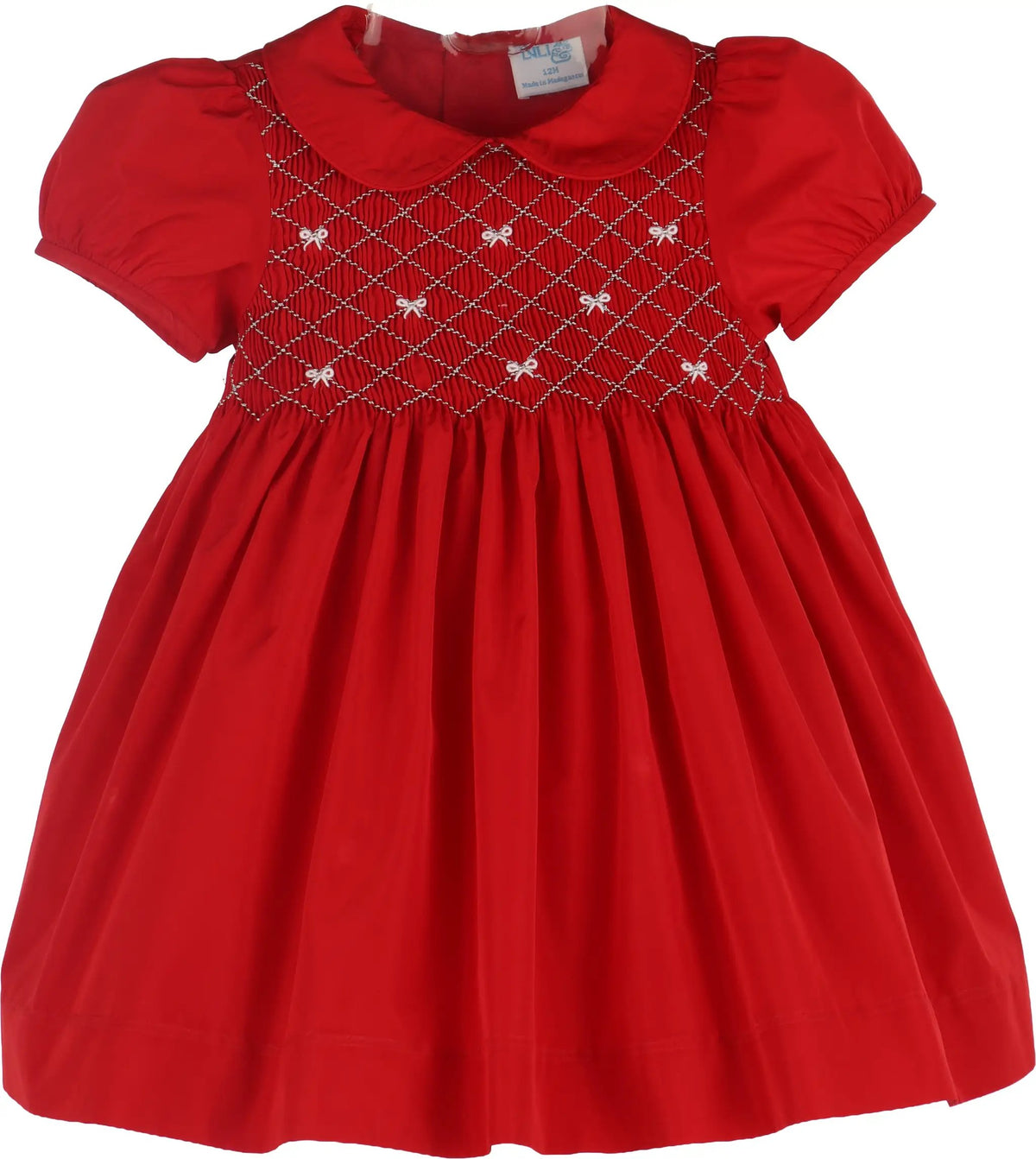 Luli & Me by Casero Girls Red Taffeta Smocked Christmas Bows Dress with Collar by Luli & Me