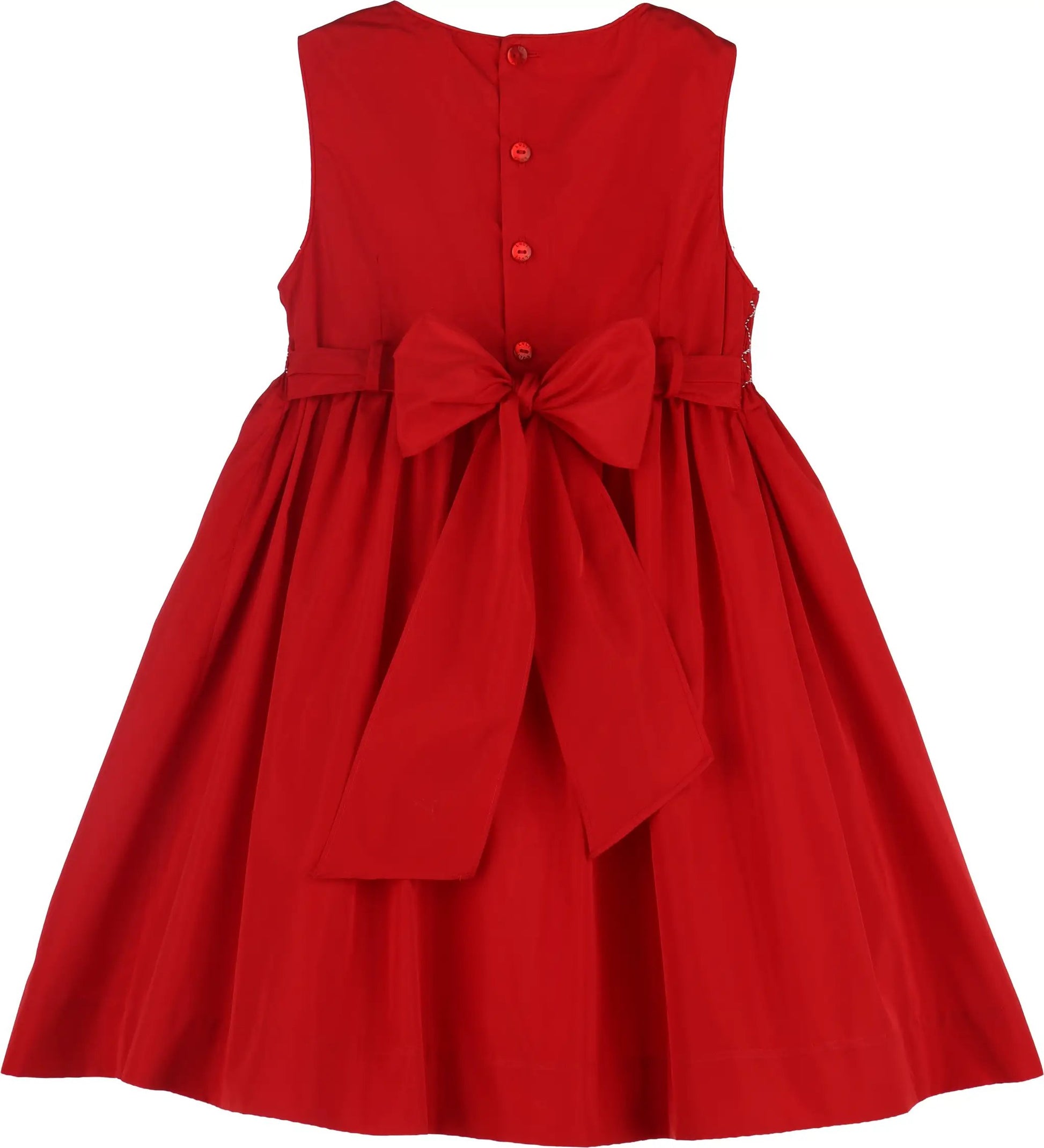 Luli & Me by Casero Girls Red Taffeta Smocked Christmas Bows Sleeveless Dress