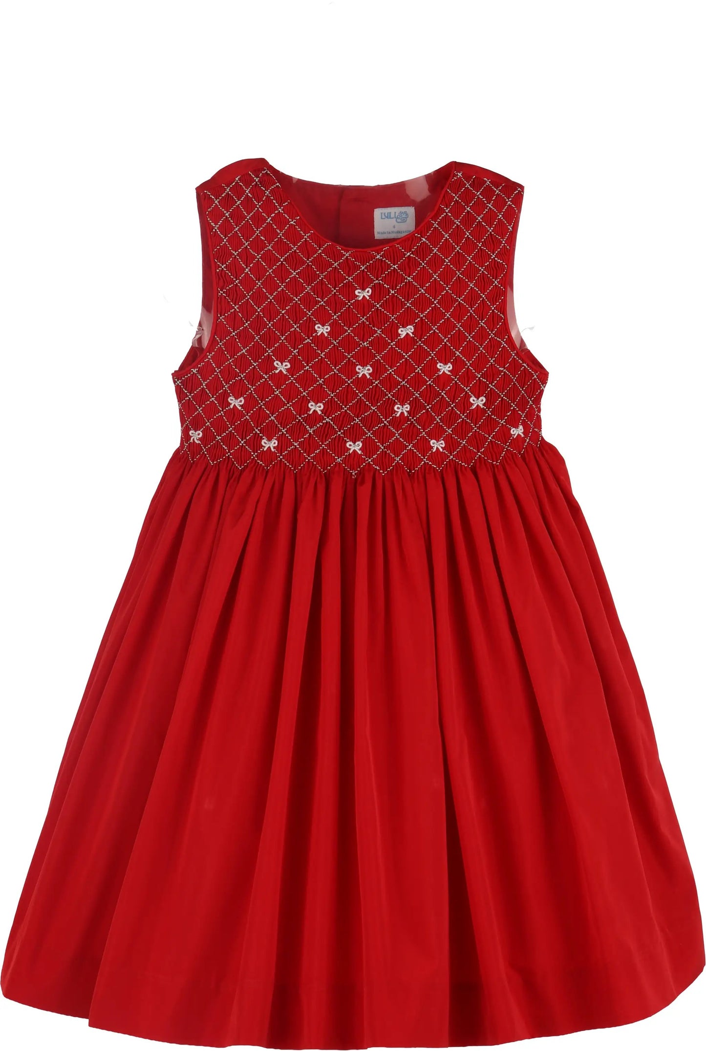 Luli & Me by Casero Girls Red Taffeta Smocked Christmas Bows Sleeveless Dress by Luli & Me