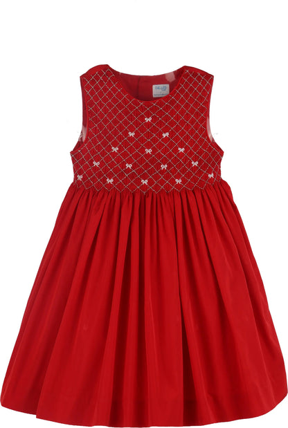 Luli & Me by Casero Girls Red Taffeta Smocked Christmas Bows Sleeveless Dress by Luli & Me