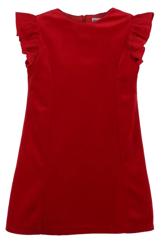 Luli & Me Maria Casero Girls Deluxe Velvet Holiday Party Shift Dress - Red