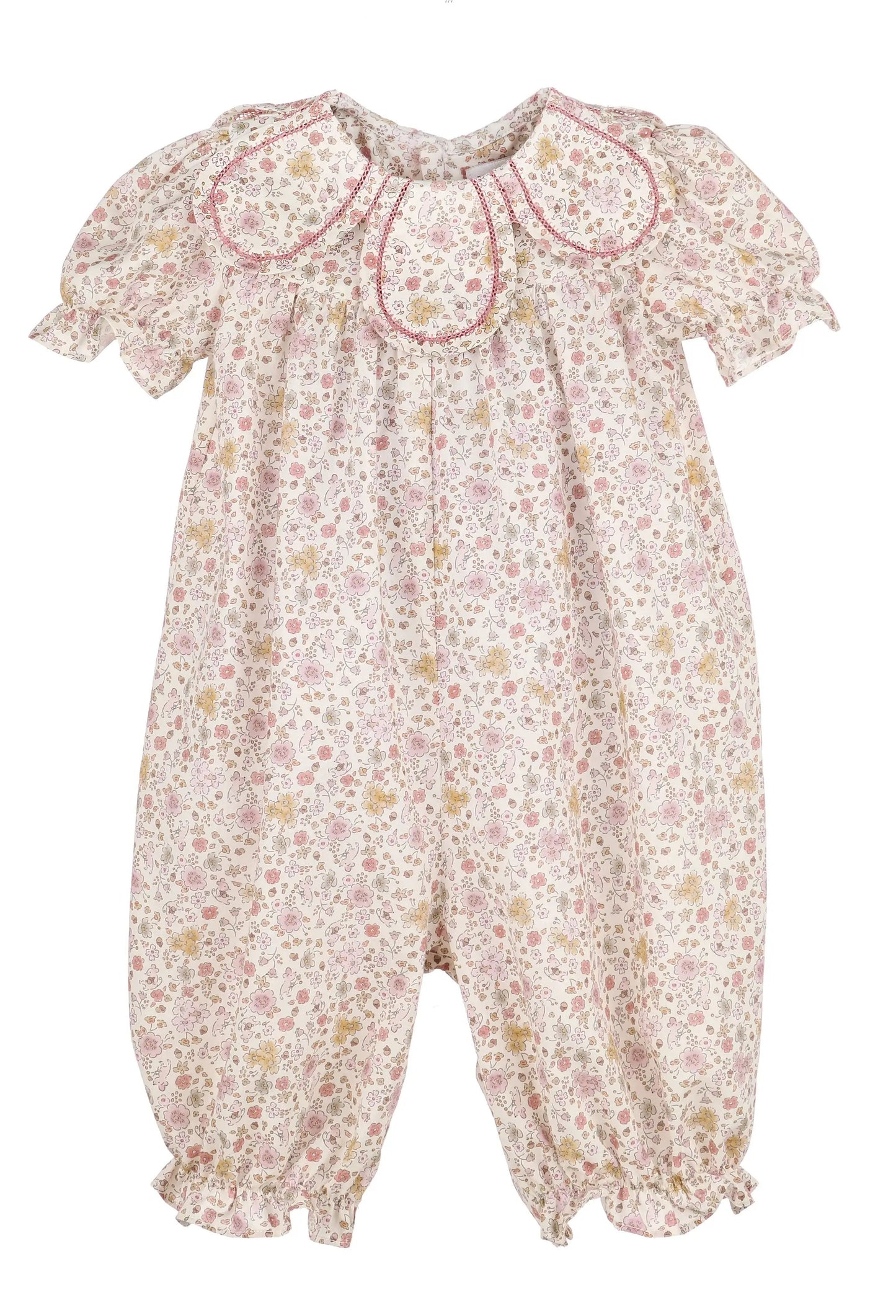 Sophie & Lucas Girls Pink Floral Le Petit Mouse Petal Collar Romper