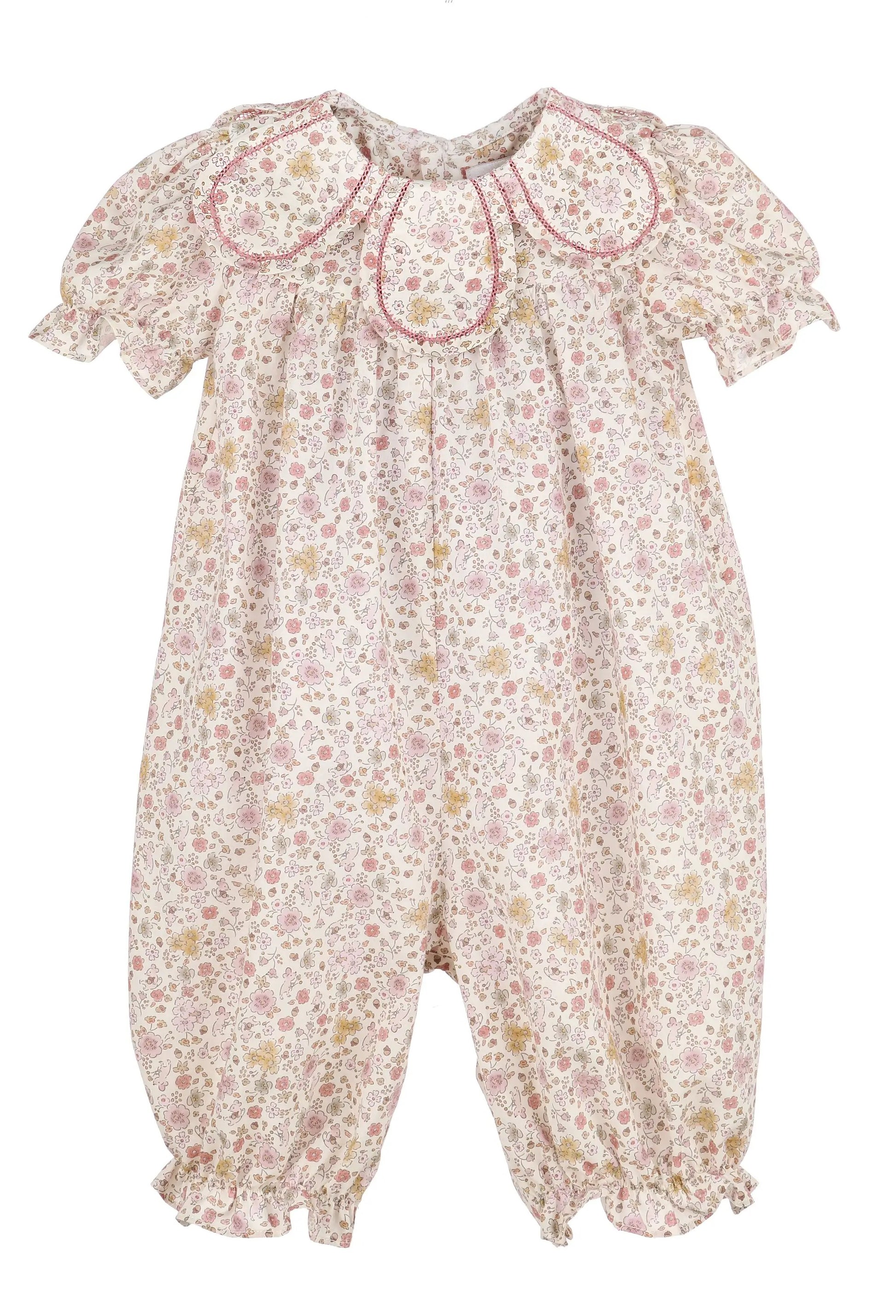 Sophie & Lucas Girls Pink Floral Le Petit Mouse Petal Collar Romper
