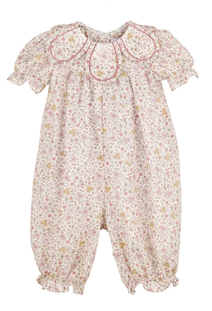 Sophie & Lucas Girls Pink Floral Le Petit Mouse Petal Collar Romper