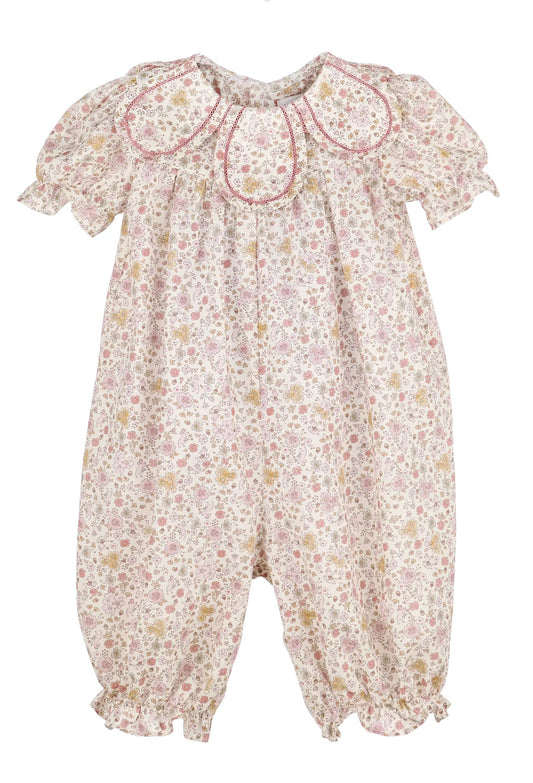 Sophie & Lucas Girls Pink Floral Le Petit Mouse Petal Collar Romper