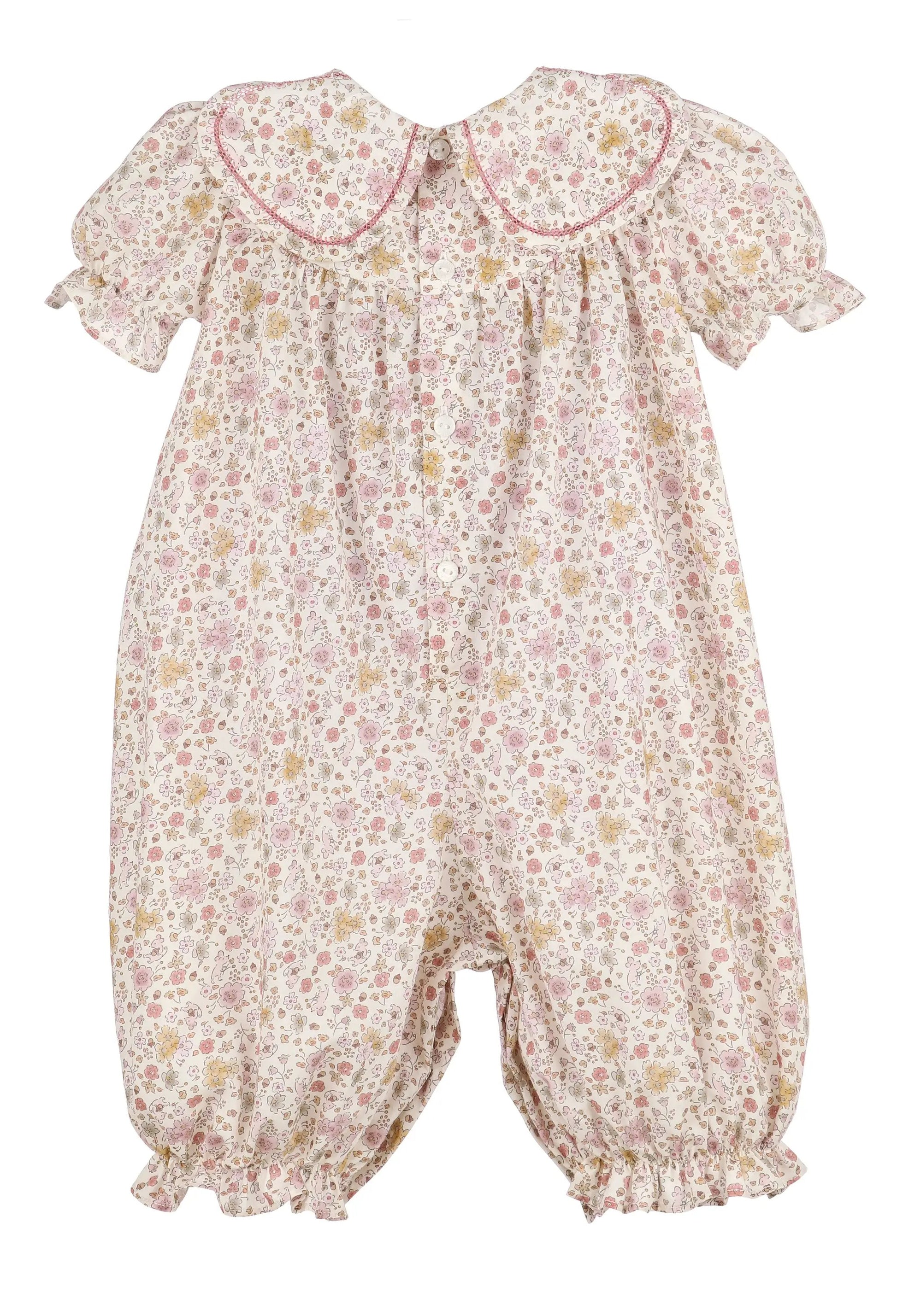 Sophie & Lucas Girls Pink Floral Le Petit Mouse Petal Collar Romper
