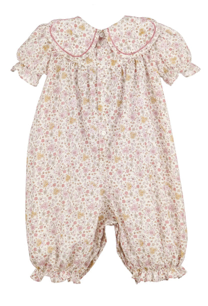 Sophie & Lucas Girls Pink Floral Le Petit Mouse Petal Collar Romper