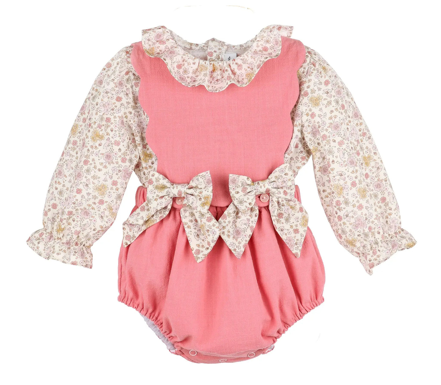 Sophie & Lucas Girls Pink Corduroy OG Bubble - Pink Floral Blouse & Bows
