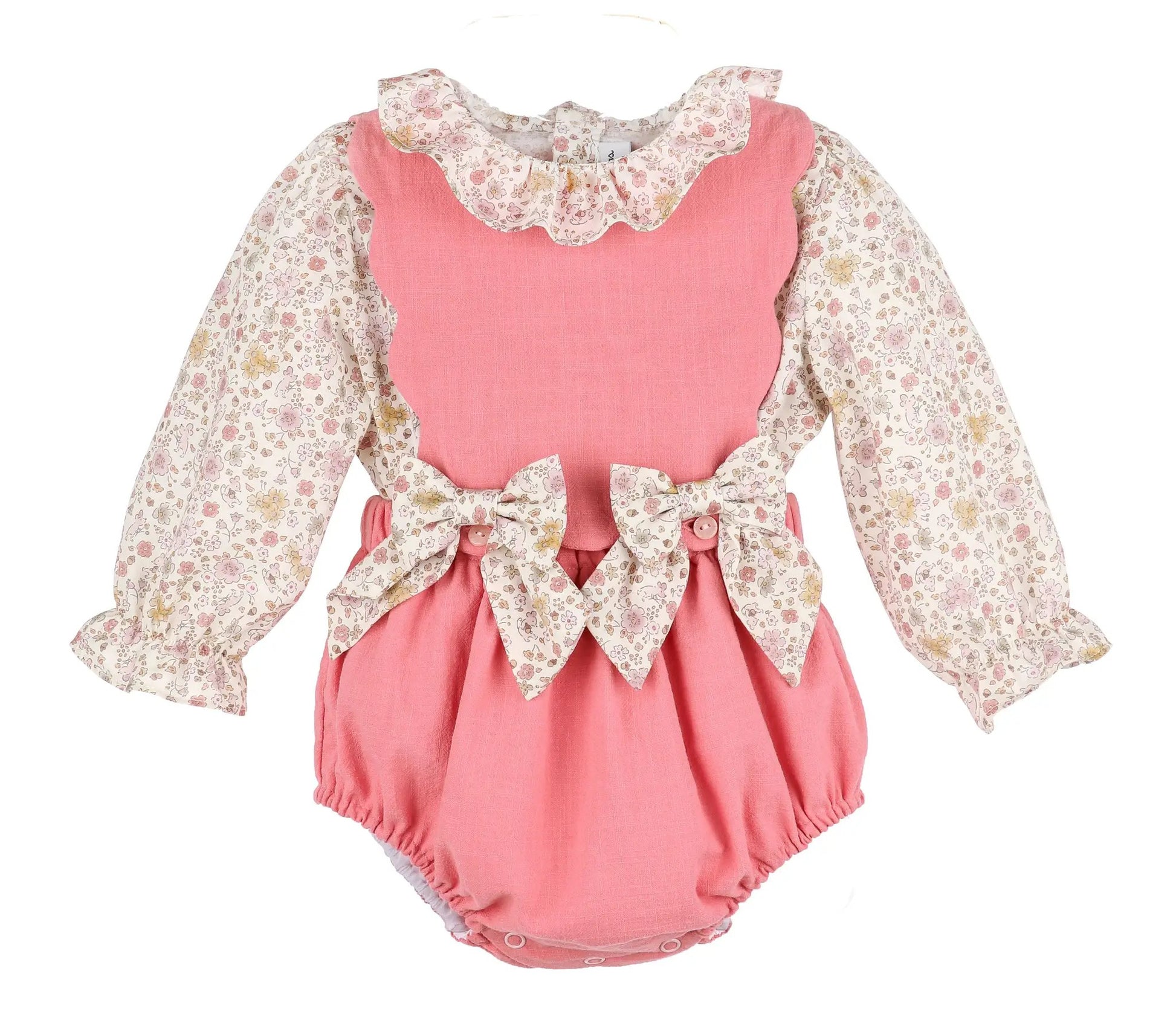 Sophie & Lucas Girls Pink Corduroy OG Bubble - Pink Floral Blouse & Bows