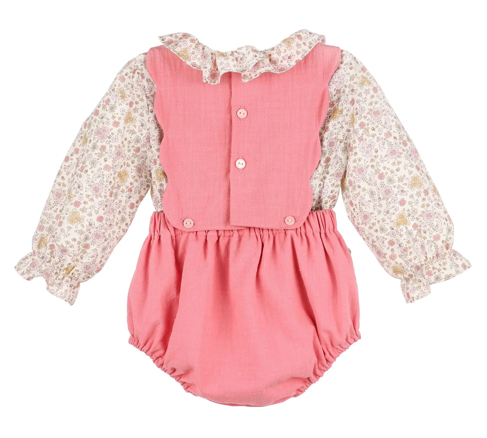 Sophie & Lucas Girls Pink Corduroy OG Bubble - Pink Floral Blouse & Bows