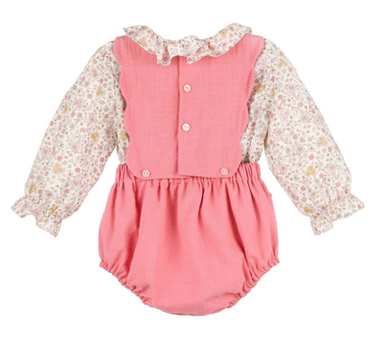 Sophie & Lucas Girls Pink Corduroy OG Bubble - Pink Floral Blouse & Bows