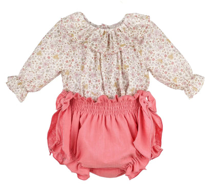 Sophie & Luca Girls Pink Corduroy Bow Bloomer & Le Petit Mouse Floral Set