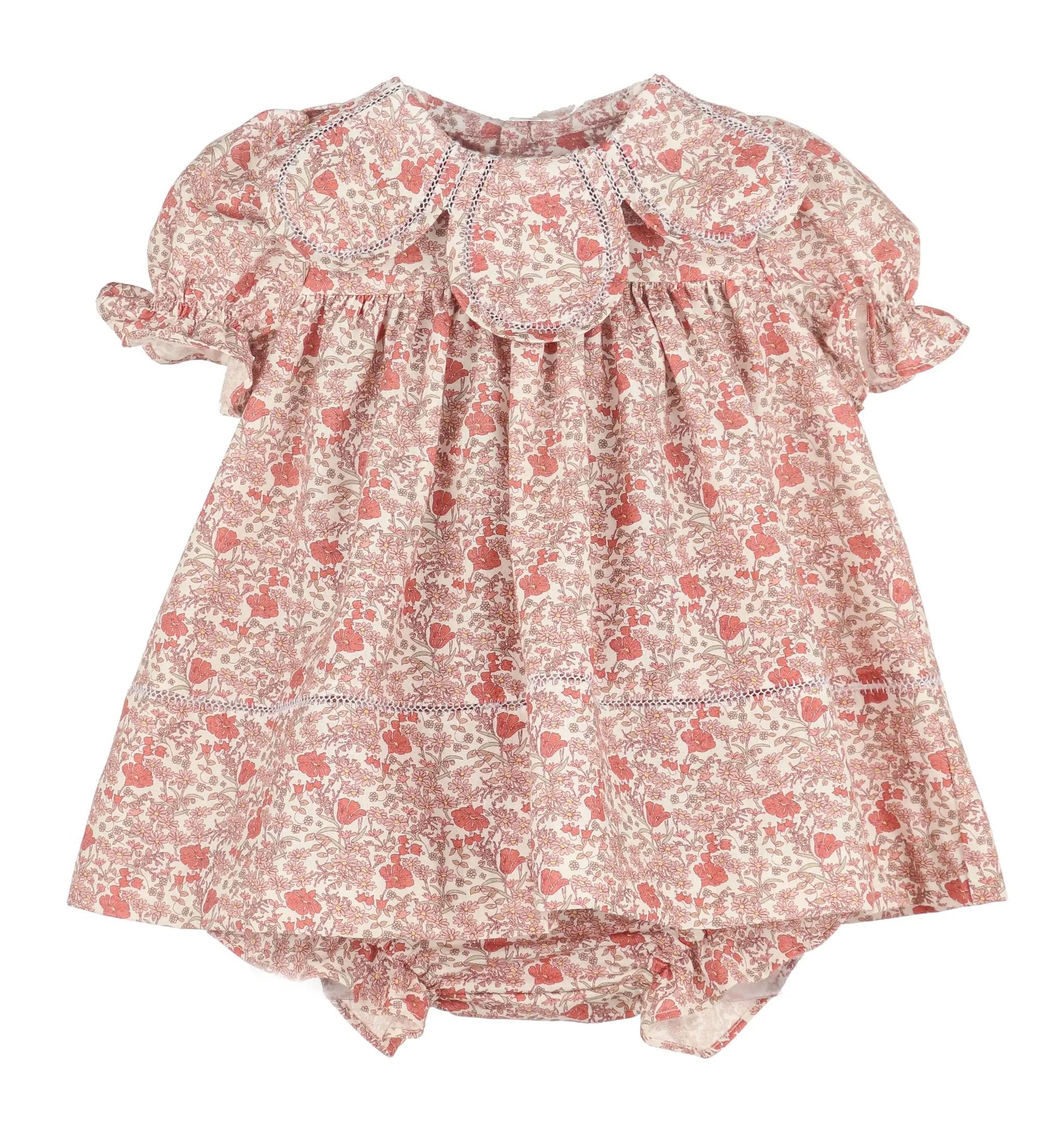 Sophie & Lucas Girls Pink Rosewood Winter Petal Collar Dress - Bow in Back
