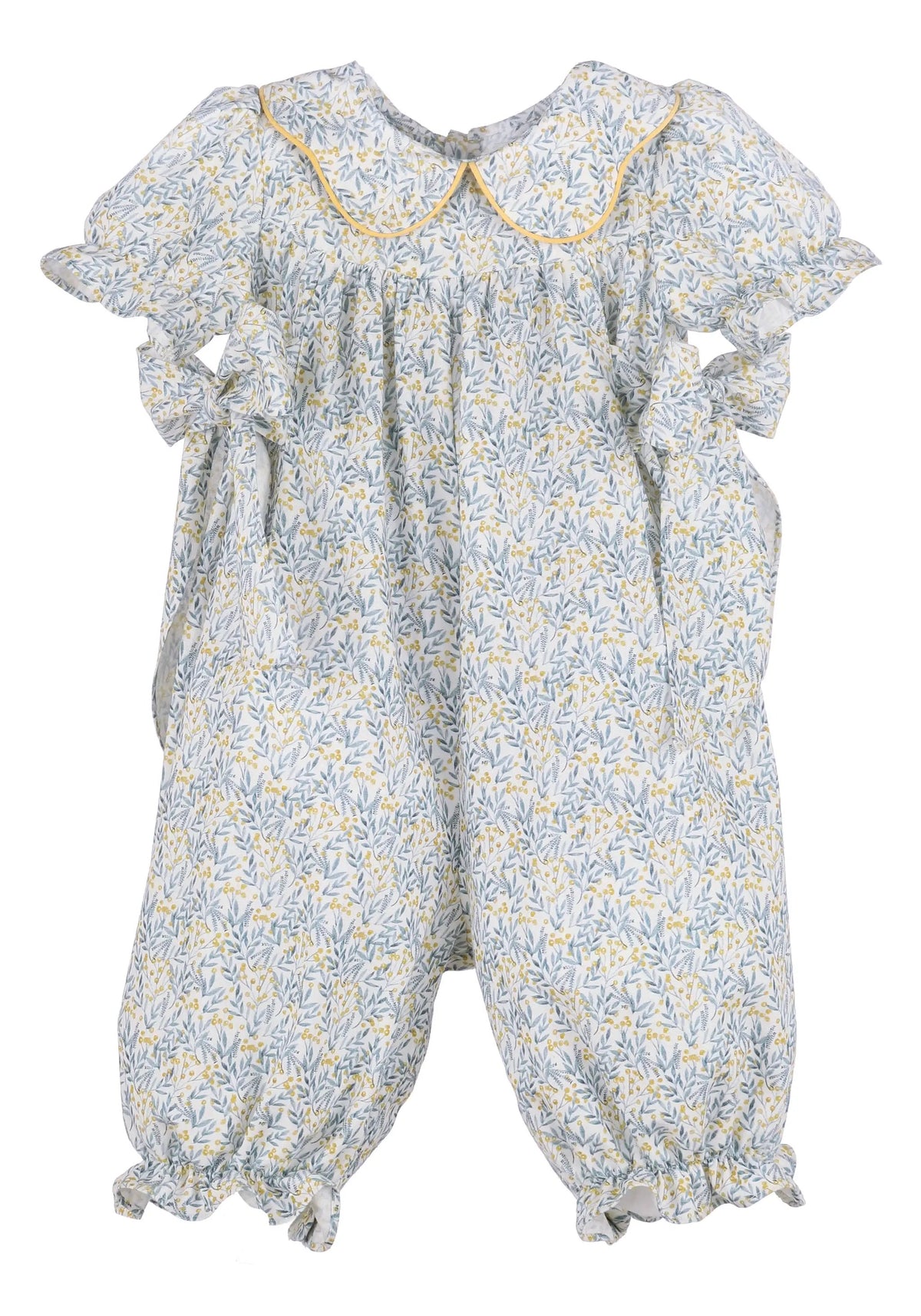Sophie & Lucas Girls Blue & Yellow Fall Floral Romper - Bows at Sides