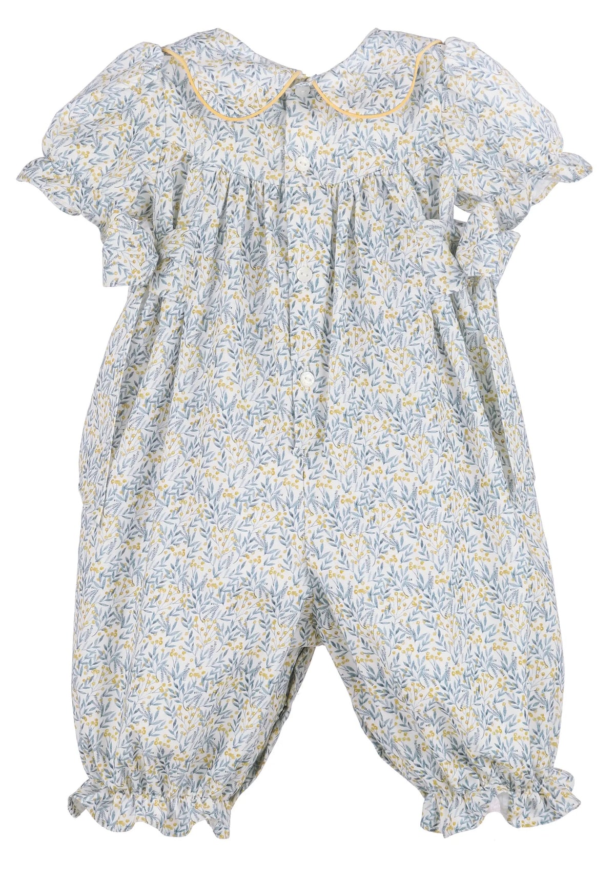 Sophie & Lucas Girls Blue & Yellow Fall Floral Romper - Bows at Sides