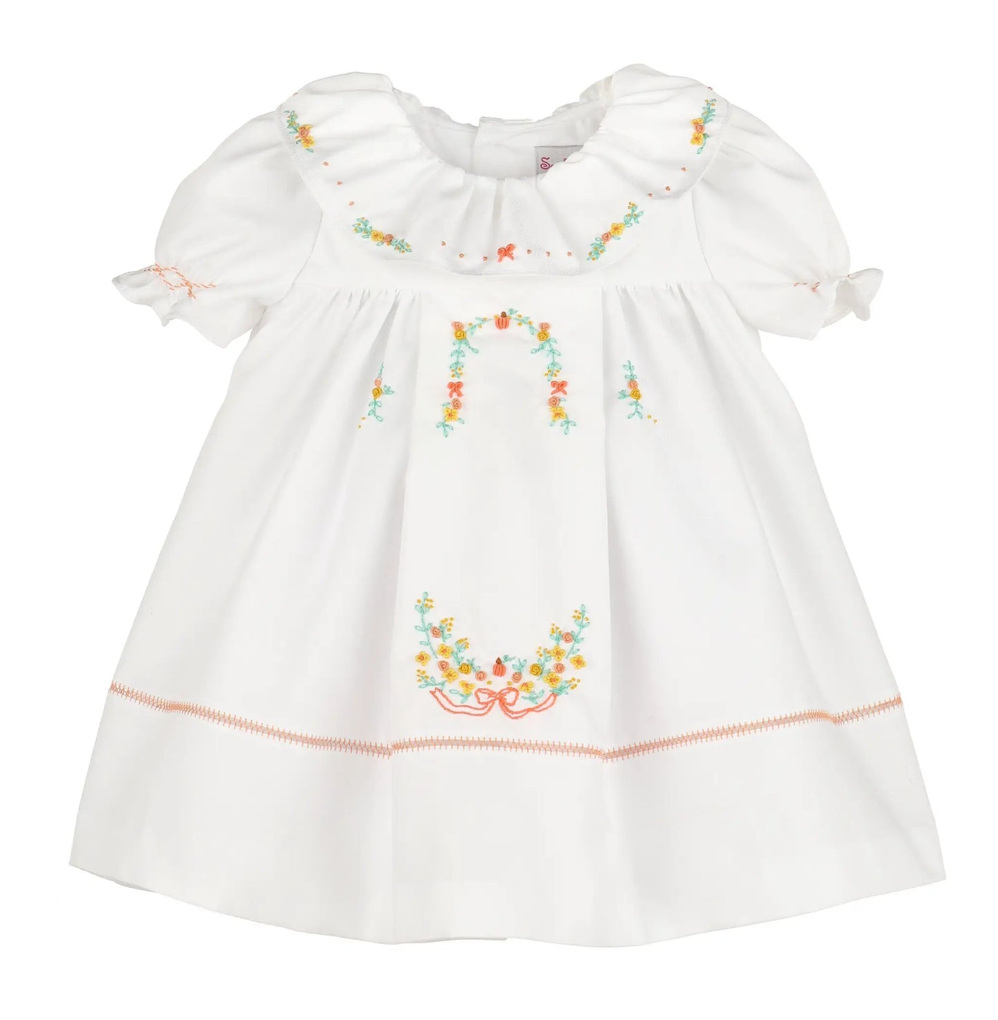 Sophie & Lucas Girls White Ruffle Pumpkin Dress with Sash
