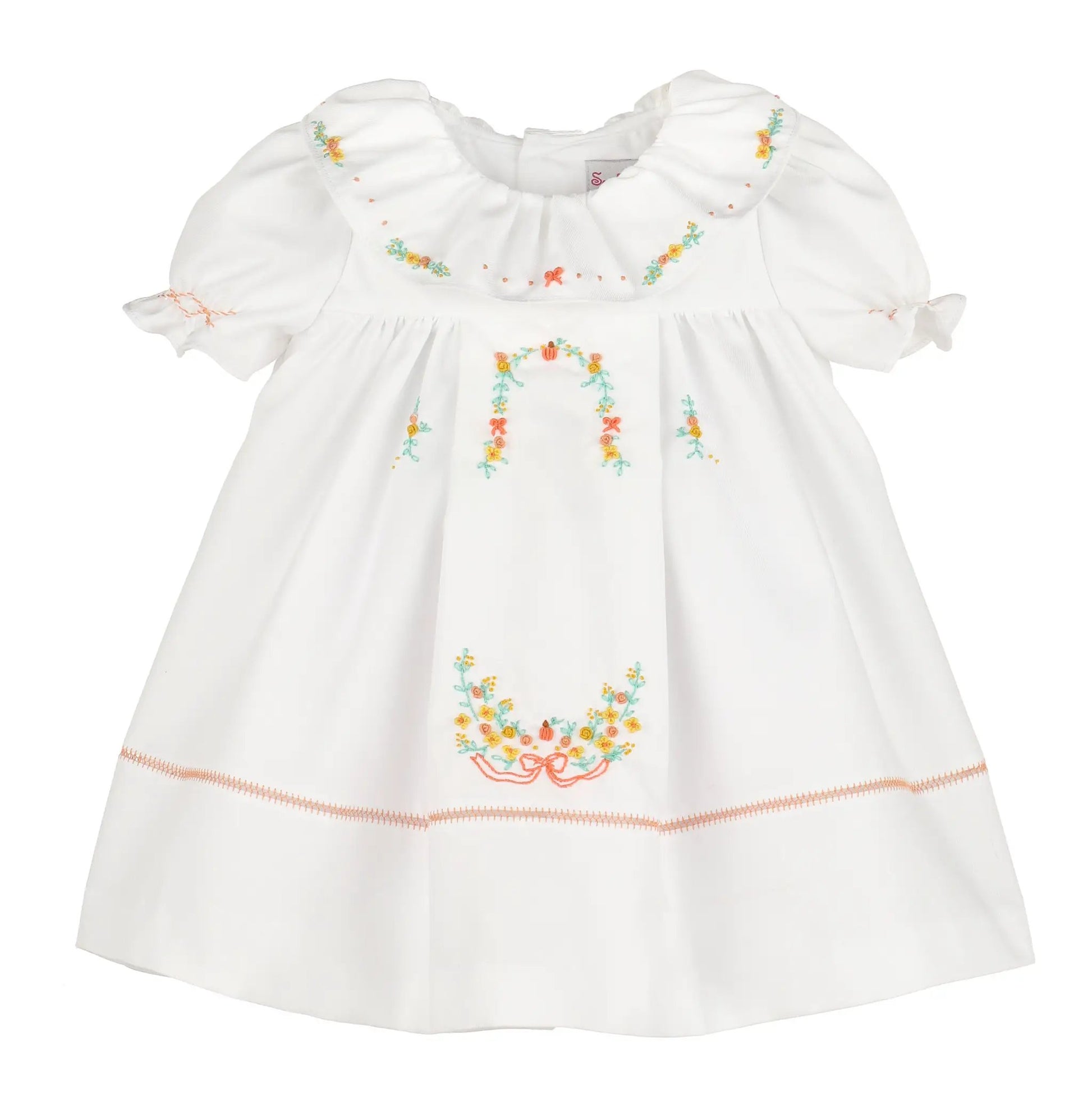 Sophie & Lucas Girls White Ruffle Pumpkin Dress with Sash