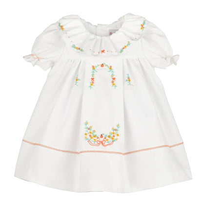 Sophie & Lucas Girls White Ruffle Pumpkin Dress with Sash