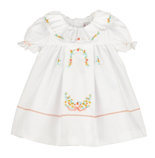 Sophie & Lucas Girls White Ruffle Pumpkin Dress with Sash