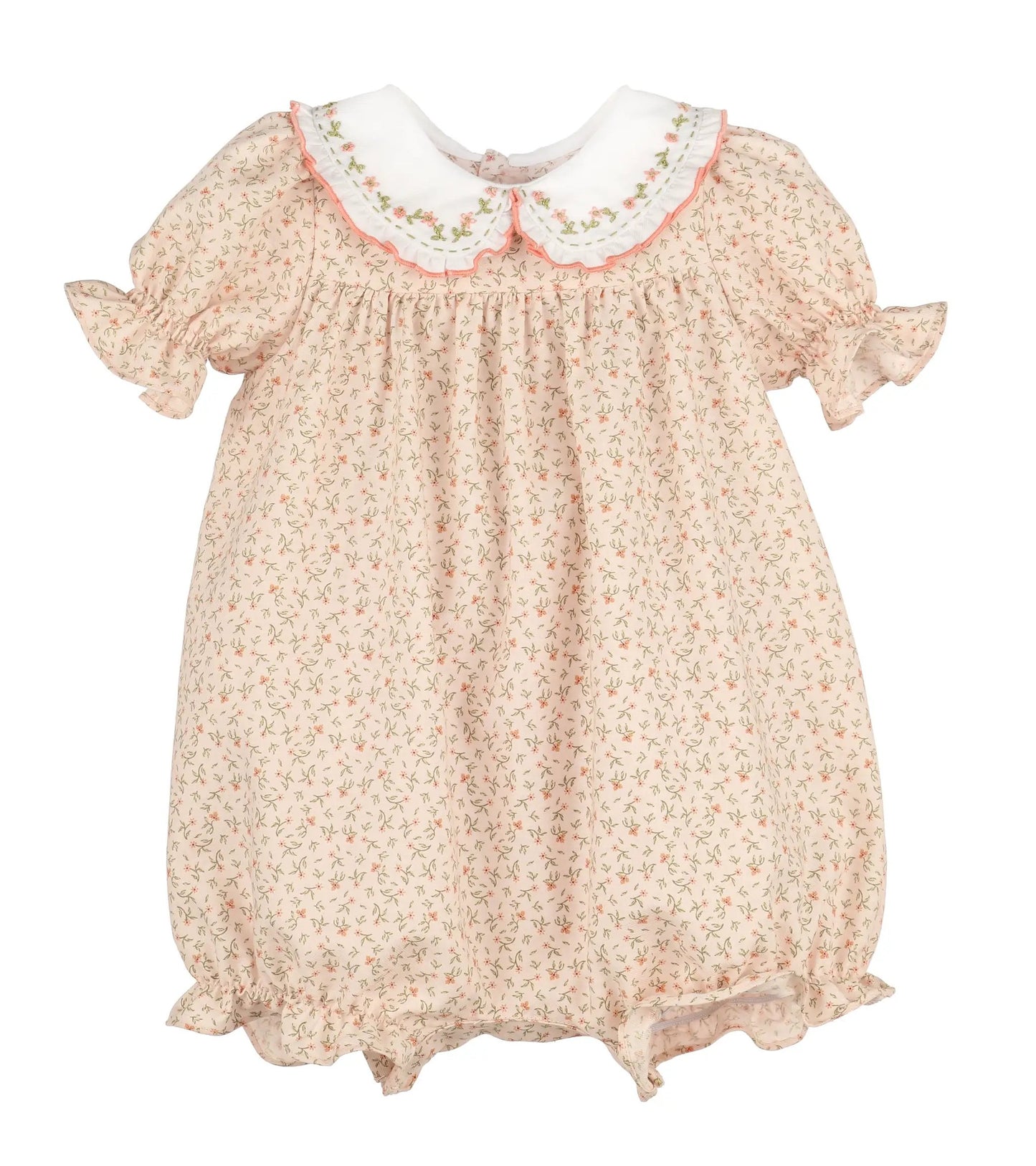 Sophie & Lucas Girls Orange Pumpkin Patch Playdate Floral Bubble with Collar