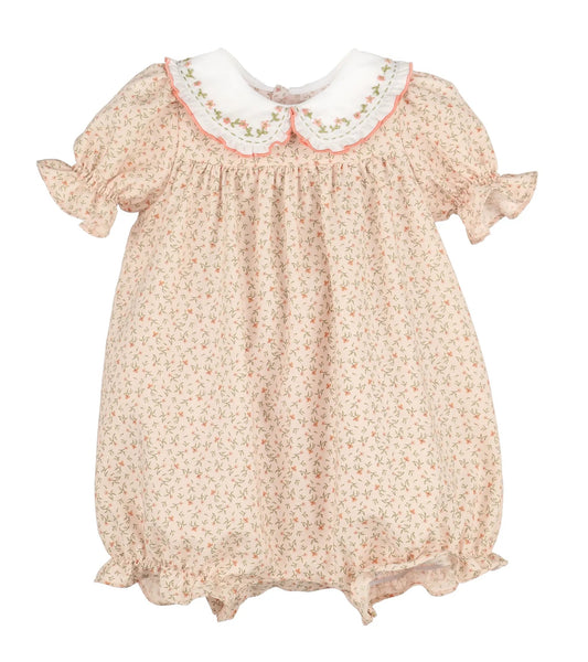 Sophie & Lucas Girls Orange Pumpkin Patch Playdate Floral Bubble with Collar