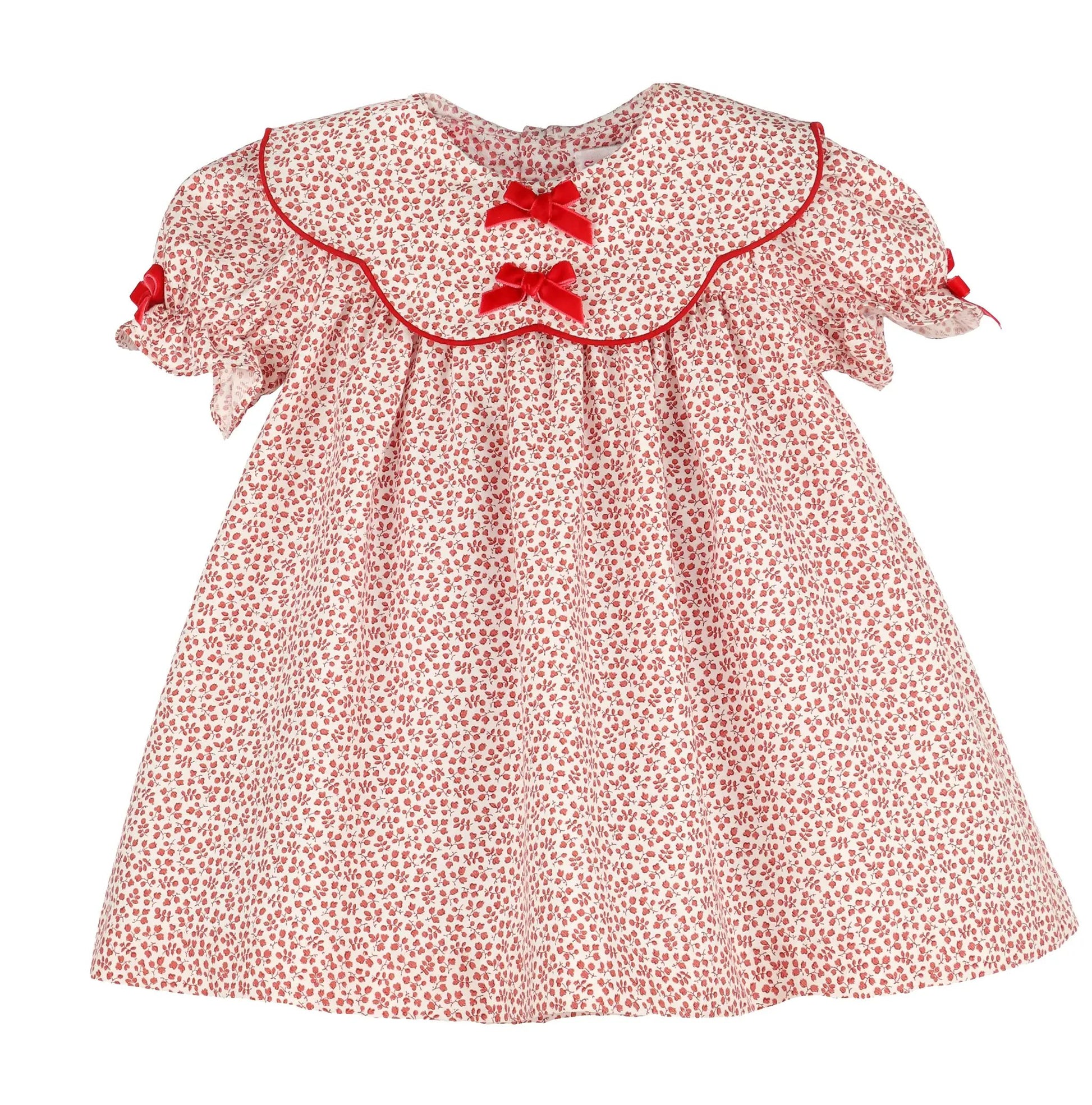 Sophie & Lucas Girls Cranberry Red Boxwood Dress with Bows on Scallop Collar