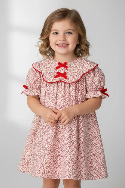 Sophie & Lucas Girls Cranberry Red Boxwood Dress with Bows on Scallop Collar by Sophie & Lucas