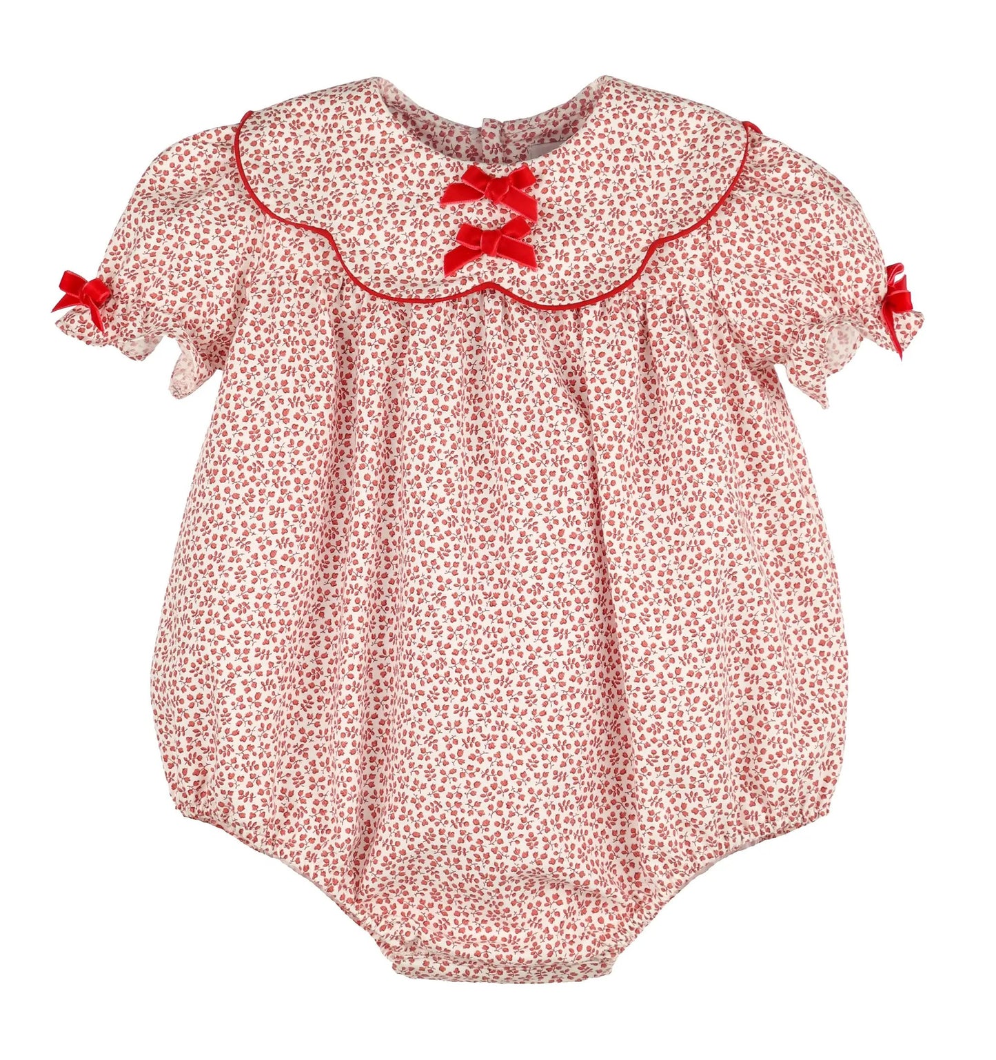 Sophie & Lucas Girls Cranberry Red Boxwood Bubble with Bows on Scallop Collar