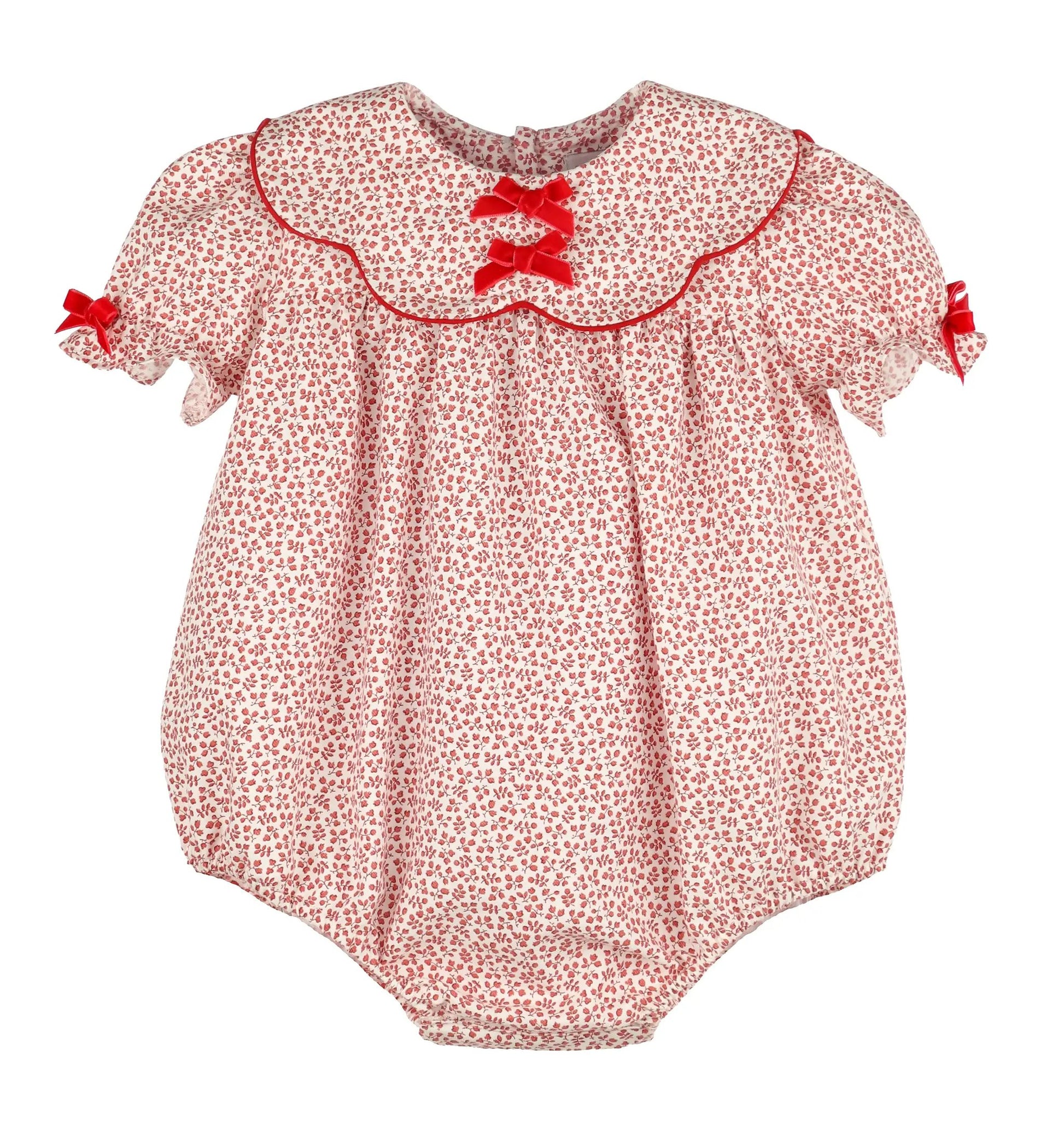 Sophie & Lucas Girls Cranberry Red Boxwood Bubble with Bows on Scallop Collar