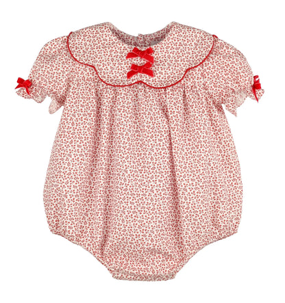 Sophie & Lucas Girls Cranberry Red Boxwood Bubble with Bows on Scallop Collar