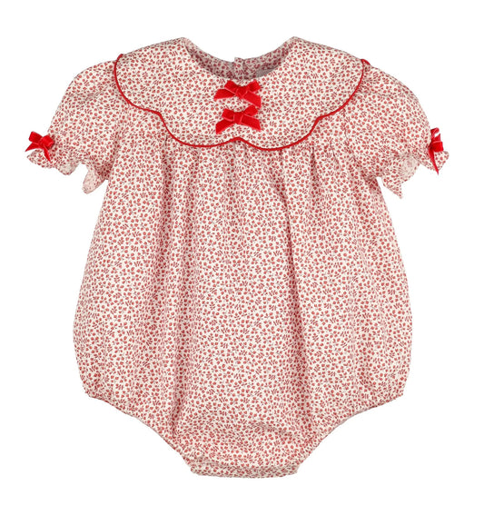Sophie & Lucas Girls Cranberry Red Boxwood Bubble with Bows on Scallop Collar