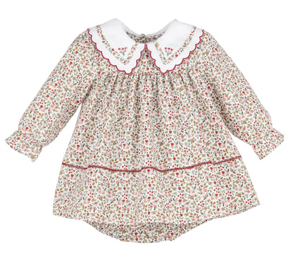 Sophie & Lucas Girls Claret Holiday Berries Miller Dress - Fancy Collar & Sash
