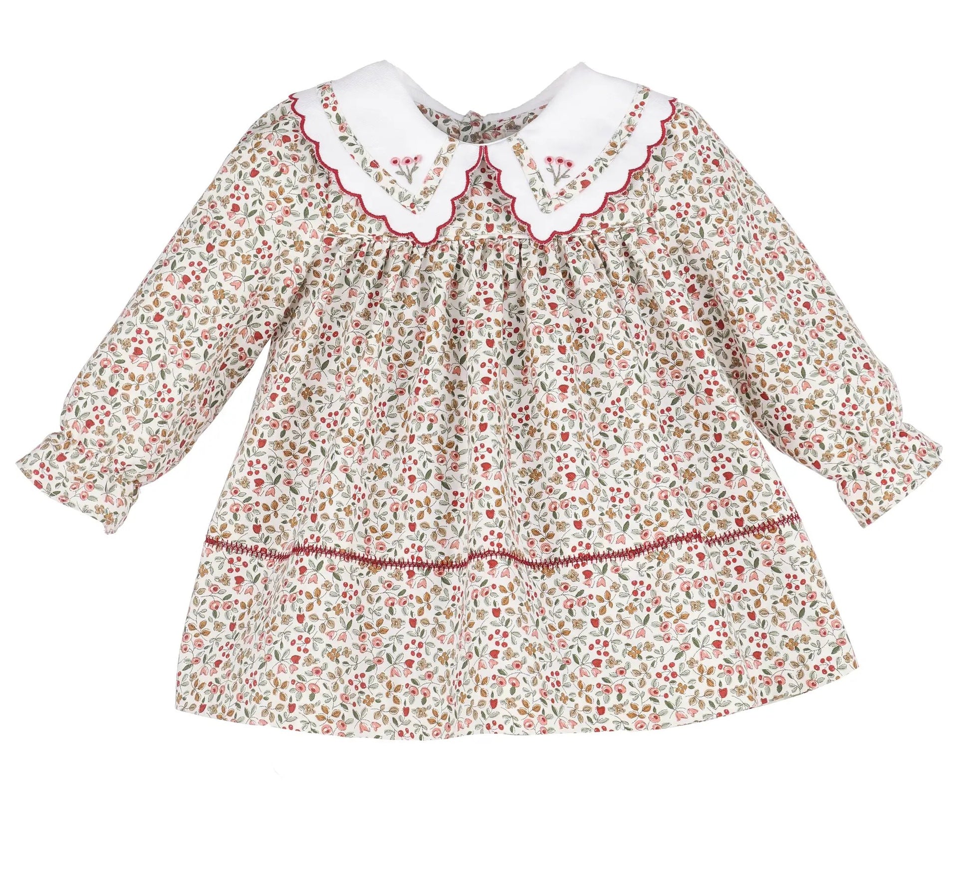 Sophie & Lucas Girls Claret Holiday Berries Miller Dress - Fancy Collar & Sash