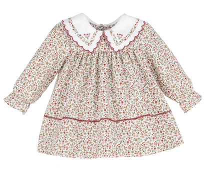 Sophie & Lucas Girls Claret Holiday Berries Miller Dress - Fancy Collar & Sash
