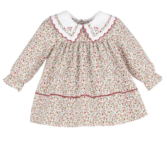 Sophie & Lucas Girls Claret Holiday Berries Miller Dress - Fancy Collar & Sash