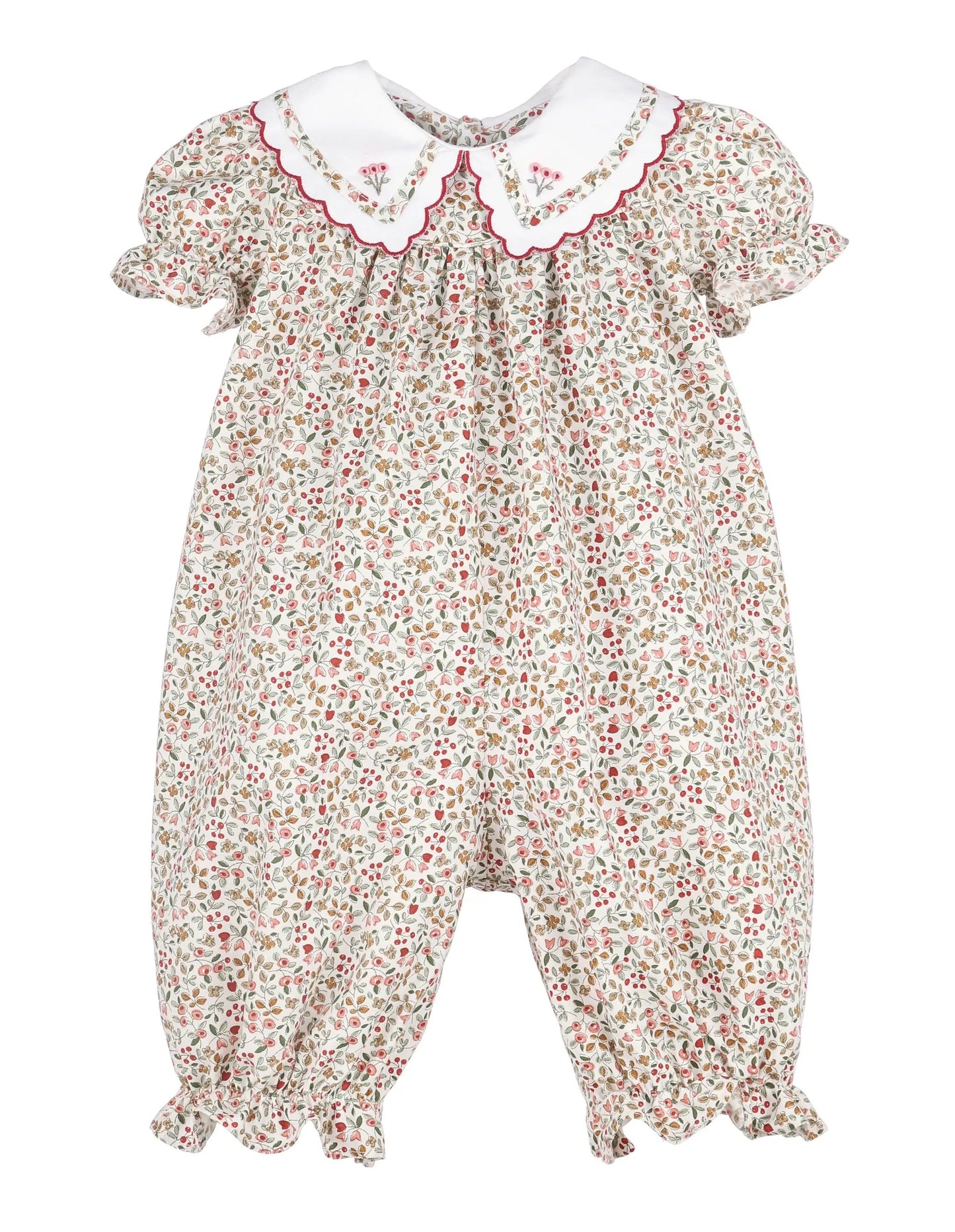 Sophie & Lucas Girls Claret Holiday Berries Miller Romper - Fancy Collar & Sash