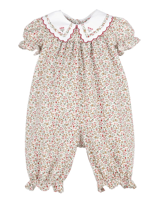 Sophie & Lucas Girls Claret Holiday Berries Miller Romper - Fancy Collar & Sash