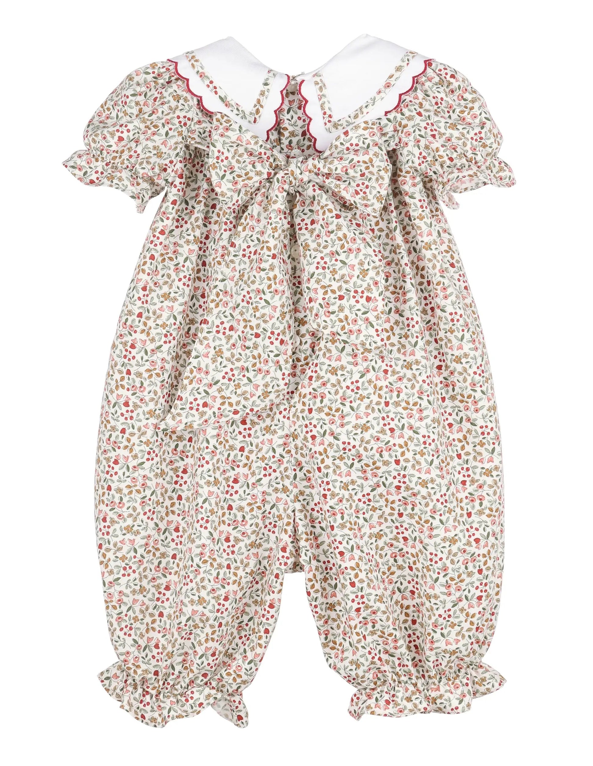 Sophie & Lucas Girls Claret Holiday Berries Miller Romper - Fancy Collar & Sash