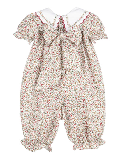 Sophie & Lucas Girls Claret Holiday Berries Miller Romper - Fancy Collar & Sash
