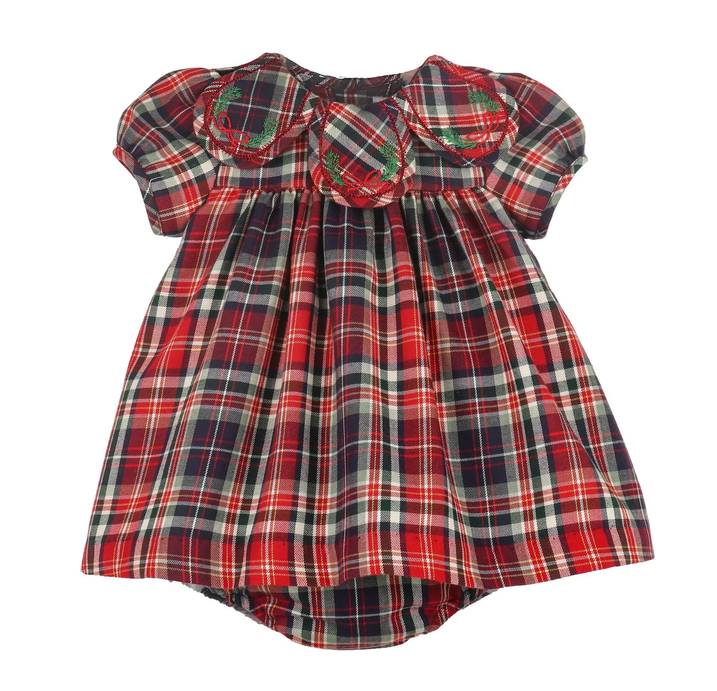 Sophie & Lucas Girls Red Evergreen Holiday Tartan Plaid Petal Dress - Bow in Back by Sophie & Lucas